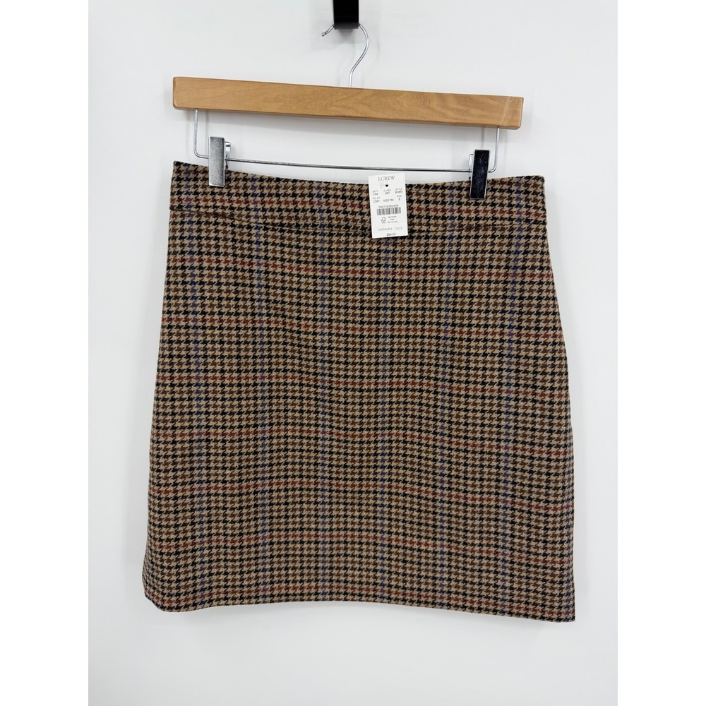 J.Crew BA851 Houndstooth Mini Skirt Women 8 Brown Wool Blend A-Line FA23